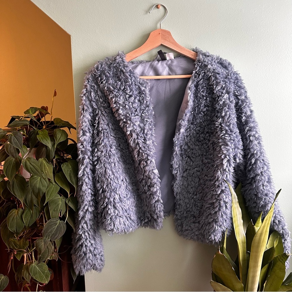 Women's Gray Faux Fur Jacket